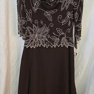 J Kara Beaded Formal Dress women’s‎ Boho Romantic Chocolate 12 Popover Gown NWT